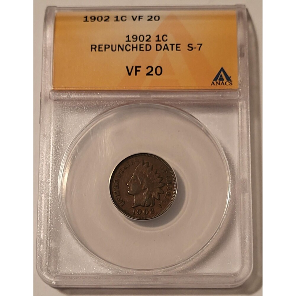 1902 Indian Head Cent RPD S-7 VF20 ANACS